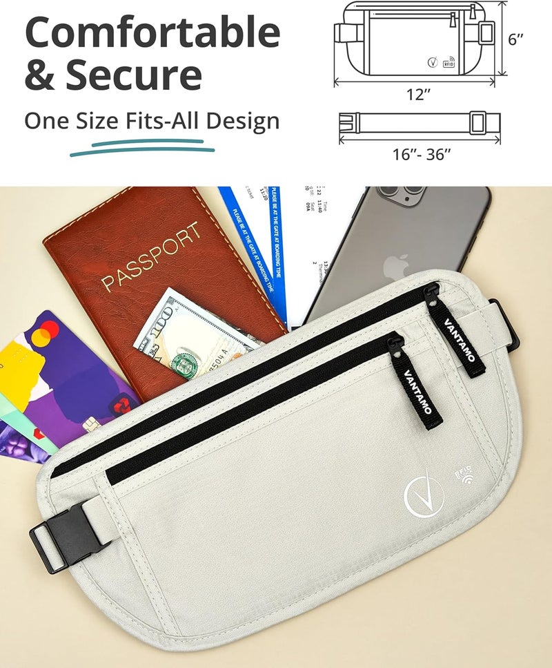 Vantamo Money Belt with RFID For Men & Women, Hidden Passport Holder for Travel, 2 Compartment Travel Fanny Pack for Women Anti Theft - Image 4